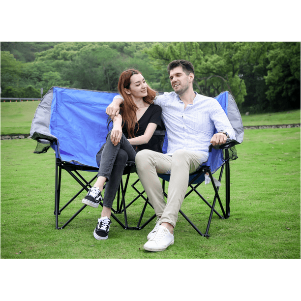 Conversation Camping Steel Quad Chair 2 Seaters Foldable Love Seat Outdoor NEW